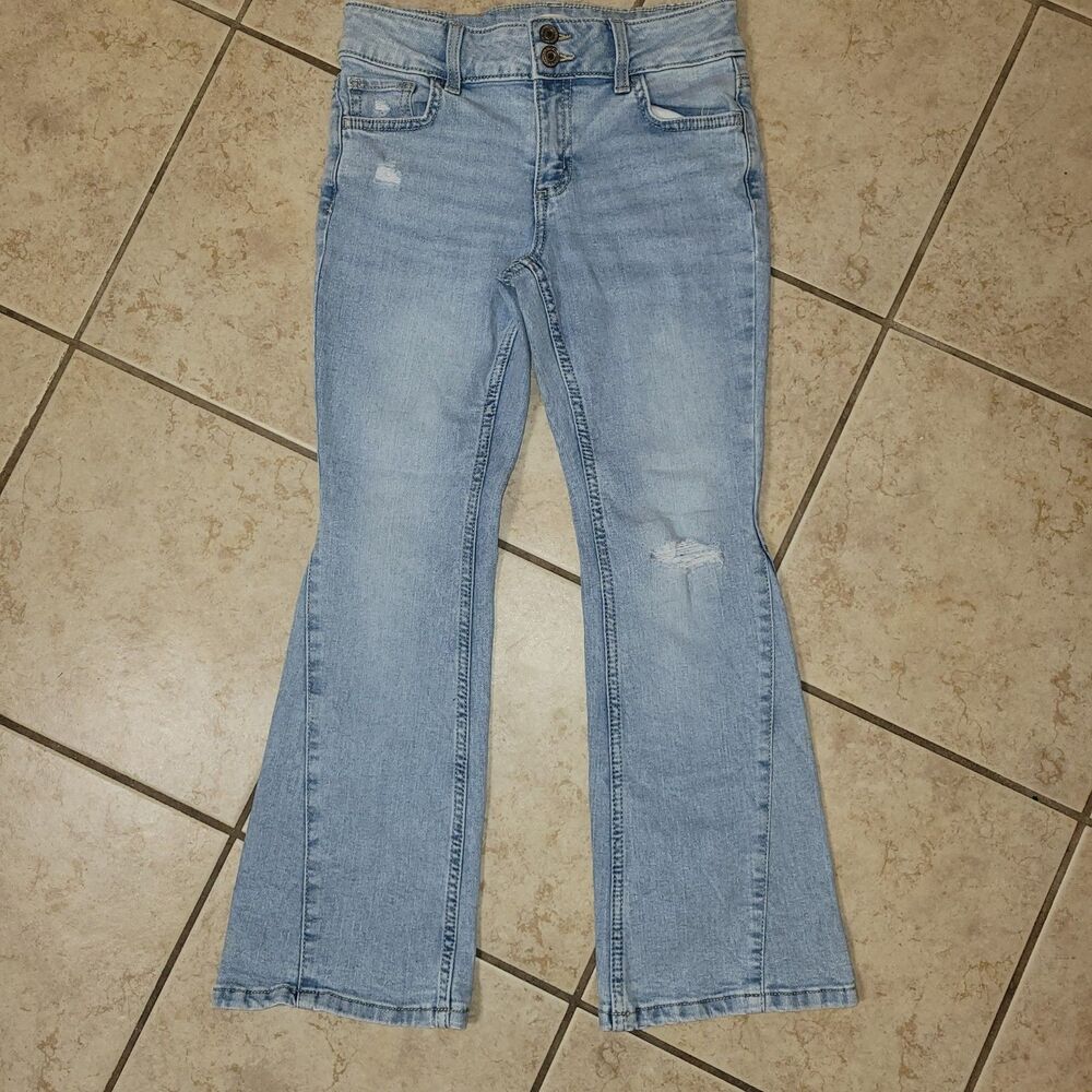 SO Light Wash Girls Distressed Flare Denim Jeans Size 8